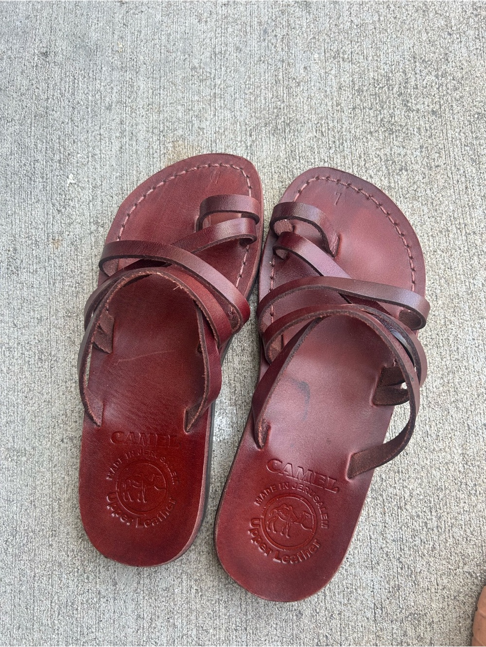 Camel Red-Brown Leather Strappy Women's Sandals